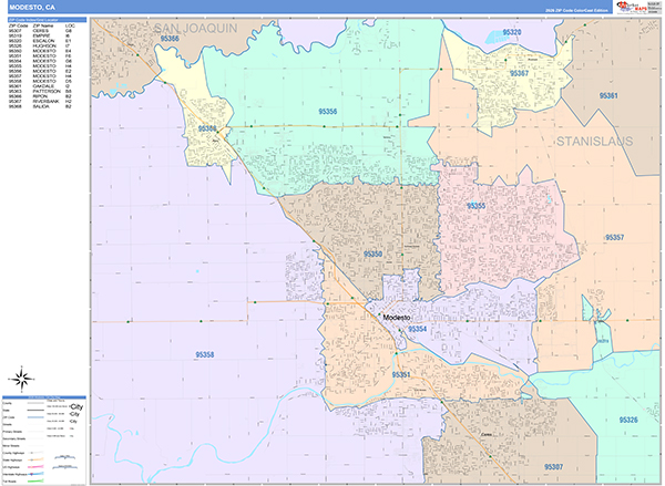 Modesto Map Color Cast Style