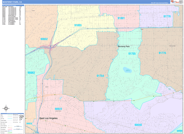 Monterey Park California Wall Map (Color Cast Style) by MarketMAPS ...