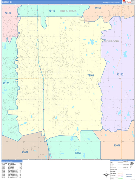 Moore City Wall Map Color Cast Style