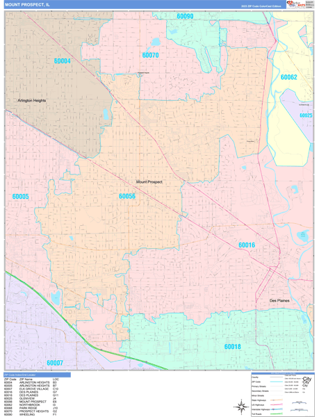 Mount Prospect Illinois Wall Map (Color Cast Style) by MarketMAPS ...