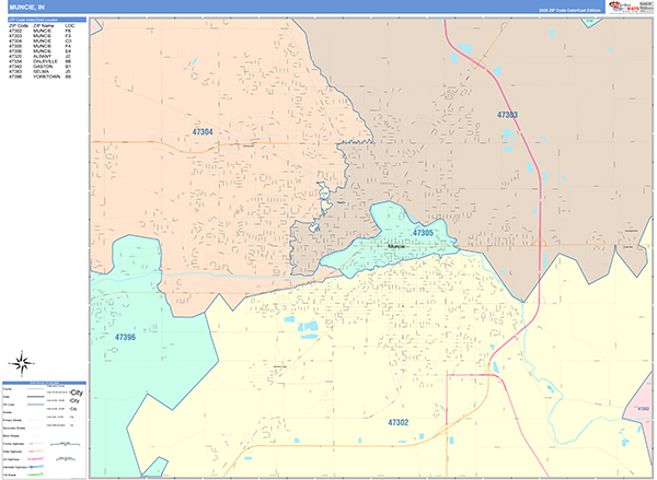 Muncie, IN Zip Code Map