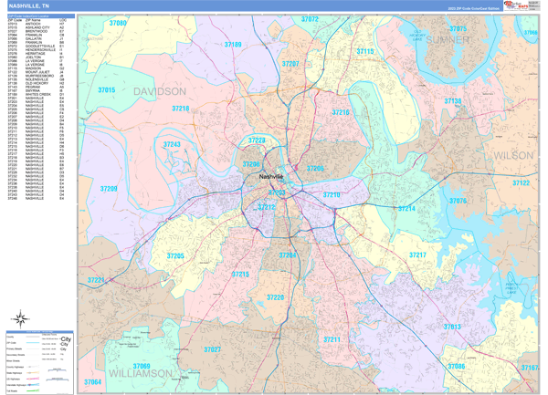 Nashville City Digital Map Color Cast Style