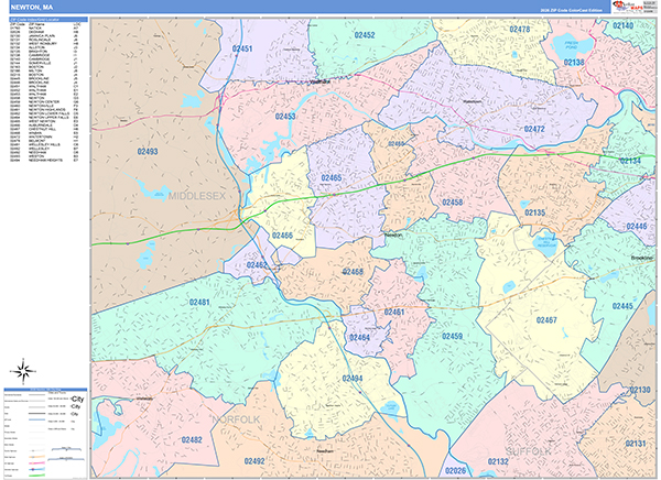 Newton City Wall Map Color Cast Style