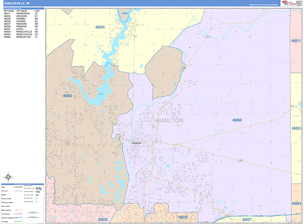 Noblesville City Wall Map Color Cast Style