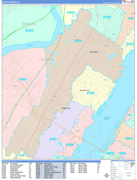 North Bergen New Jersey Wall Map (Color Cast Style) by MarketMAPS 