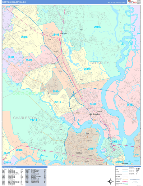 North Charleston South Carolina Wall Map (Color Cast Style) by ...