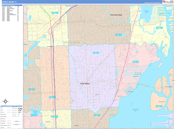 North Miami Florida Wall Map (Color Cast Style) by MarketMAPS - MapSales