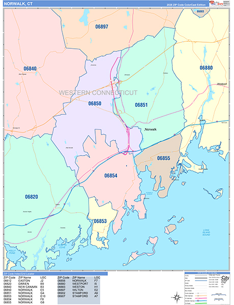 Norwalk, CT Zip Code Map