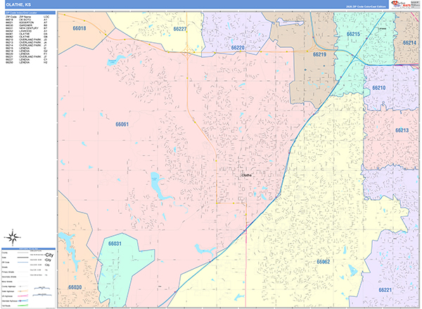 Olathe City Wall Map Color Cast Style