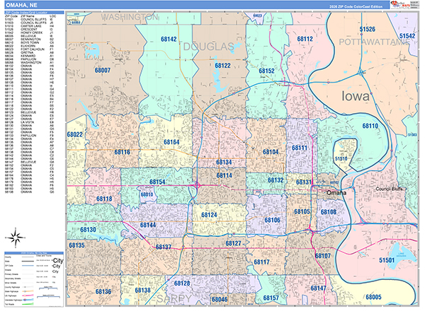 Omaha, NE Zip Code Map