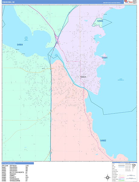 Oshkosh, WI Zip Code Map