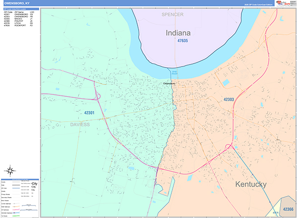 Owensboro City Wall Map Color Cast Style