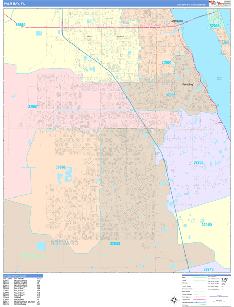 Palm Bay Florida Wall Map (Color Cast Style) by MarketMAPS - MapSales