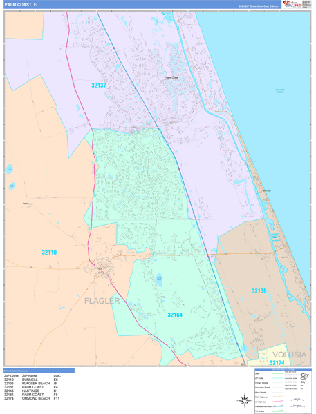 Palm Coast Florida Wall Map (Color Cast Style) by MarketMAPS - MapSales