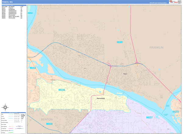 Pasco City Wall Map Color Cast Style