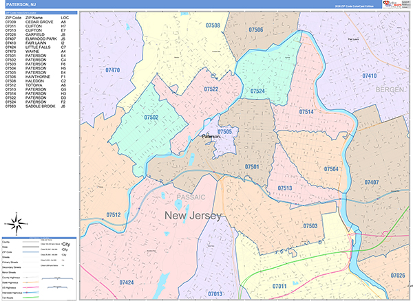Paterson, NJ Zip Code Map