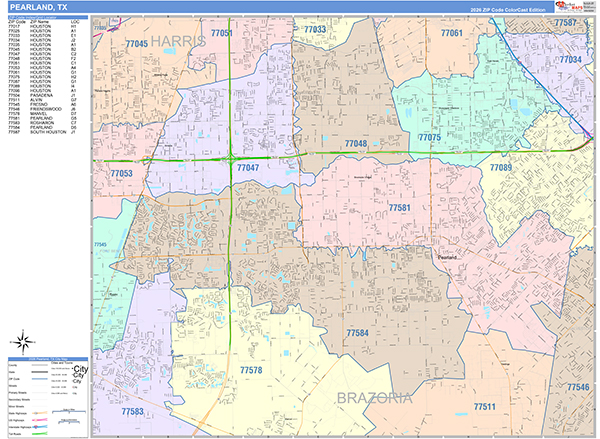 Pearland, TX Zip Code Map