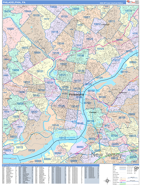 Philadelphia City Wall Map Color Cast Style