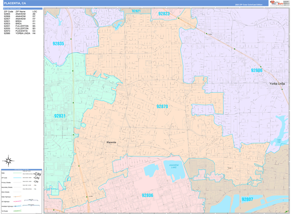 Placentia City Digital Map Color Cast Style