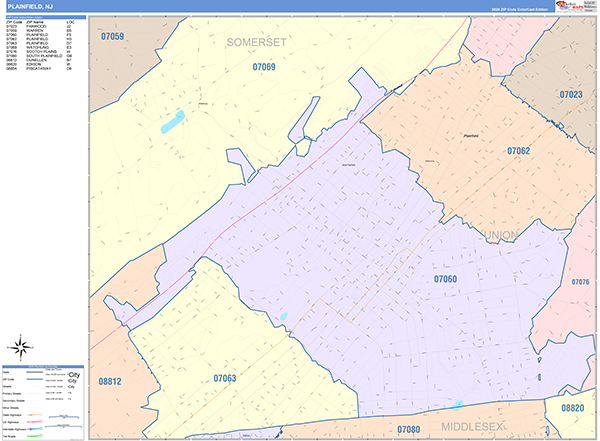Plainfield, NJ Zip Code Map