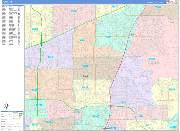 Plano City Wall Map Color Cast Style