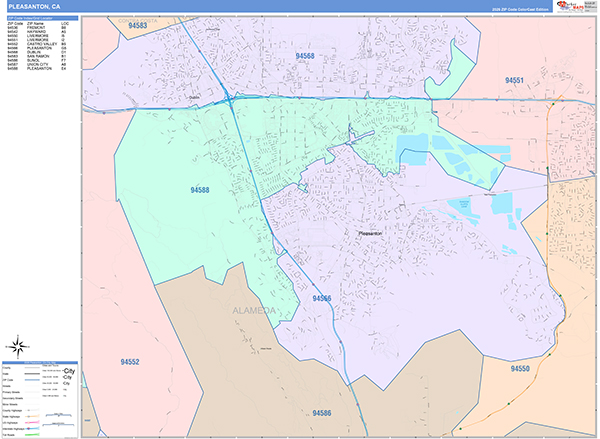 Pleasanton City Wall Map Color Cast Style
