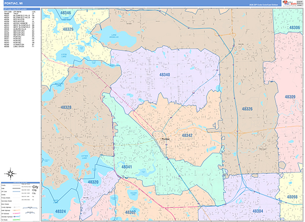 Pontiac, MI Zip Code Map