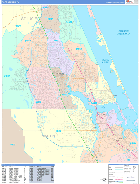 Port St. Lucie Florida Wall Map (Color Cast Style) by MarketMAPS - MapSales