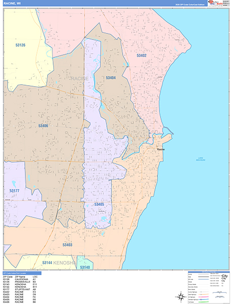 Racine, WI Zip Code Map
