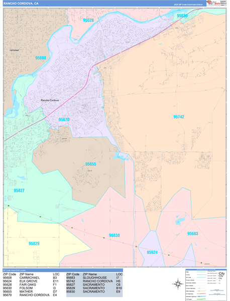 Rancho Cordova California Wall Map (Color Cast Style) by MarketMAPS ...