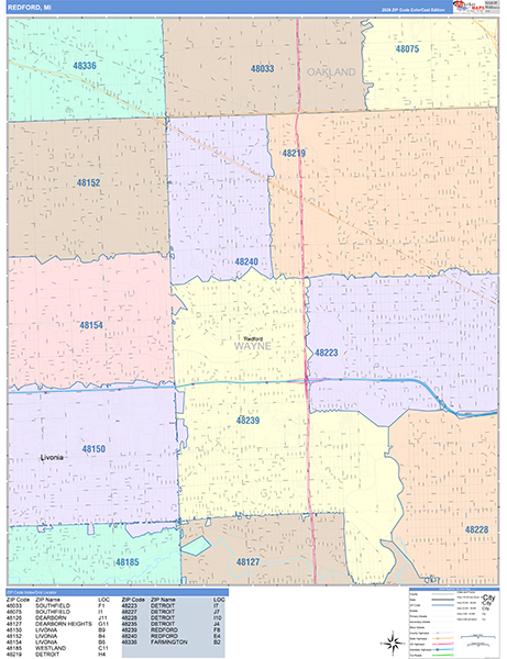 Redford City Wall Map Color Cast Style