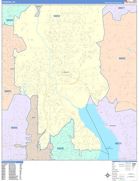 Redmond City Wall Map Color Cast Style