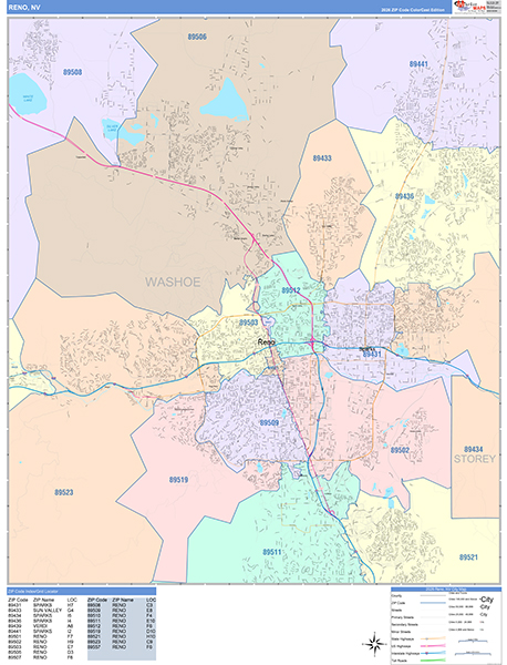 Reno City Digital Map Color Cast Style