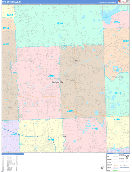 Rochester Hills Michigan 5 Digit Zip Code Maps - Basic