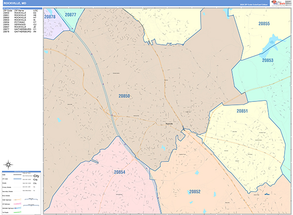 Rockville Wall Map Color Cast Style