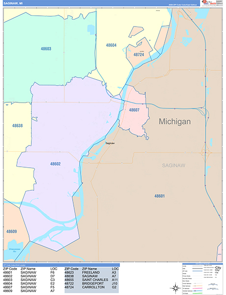 Saginaw, MI Zip Code Map