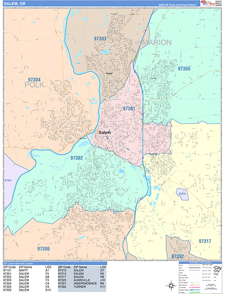 Salem, OR Zip Code Map