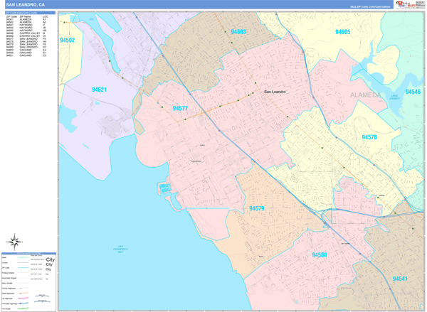 San Leandro California Wall Map (Color Cast Style) by MarketMAPS - MapSales