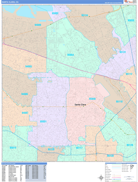 Santa Clara California Wall Map (Color Cast Style) by MarketMAPS - MapSales