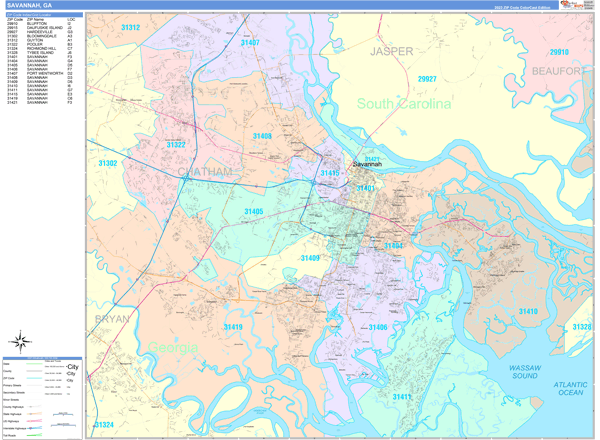 Savannah City Digital Map Color Cast Style