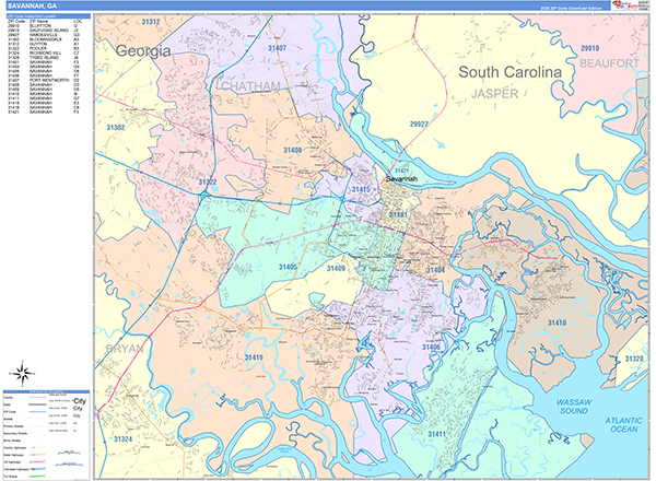 Savannah Wall Map Color Cast Style