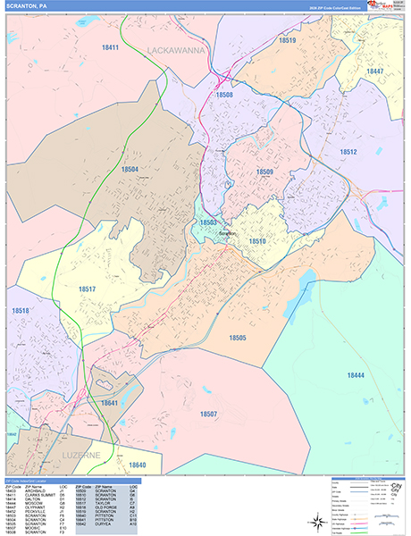 Scranton City Digital Map Color Cast Style
