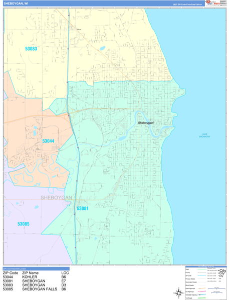 Sheboygan, WI Zip Code Map