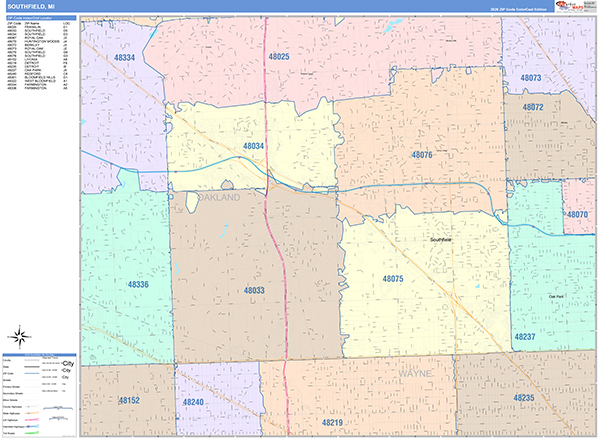 Southfield, MI Zip Code Map