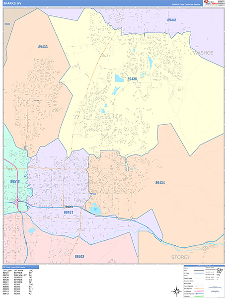 Sparks City Wall Map Color Cast Style