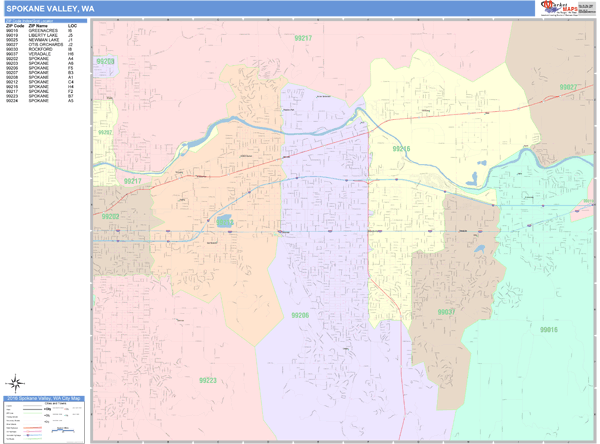 Spokane Valley Washington Wall Map (Color Cast Style) by MarketMAPS ...