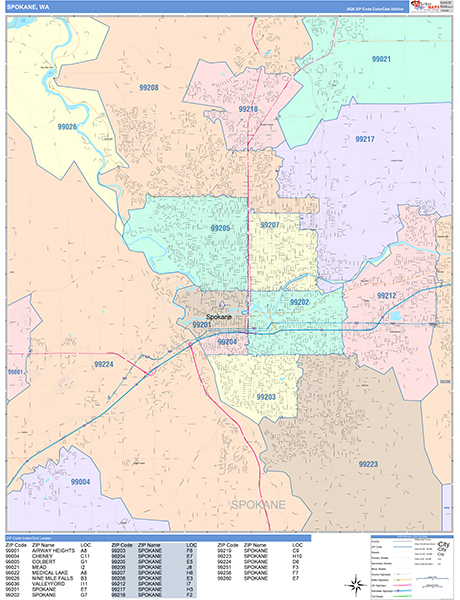 Spokane, WA Zip Code Map