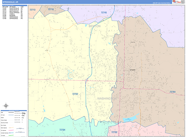 Springdale City Digital Map Color Cast Style