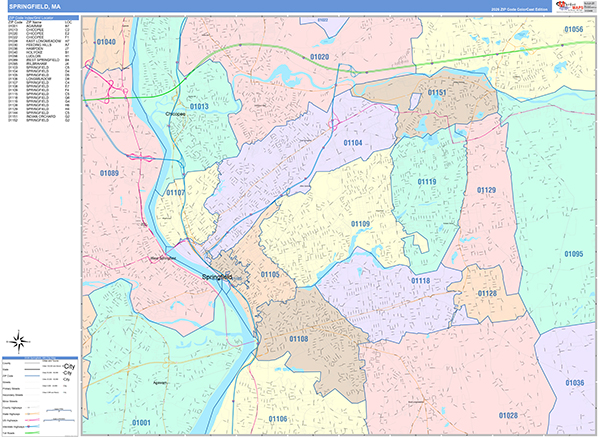 Springfield, MA Zip Code Map