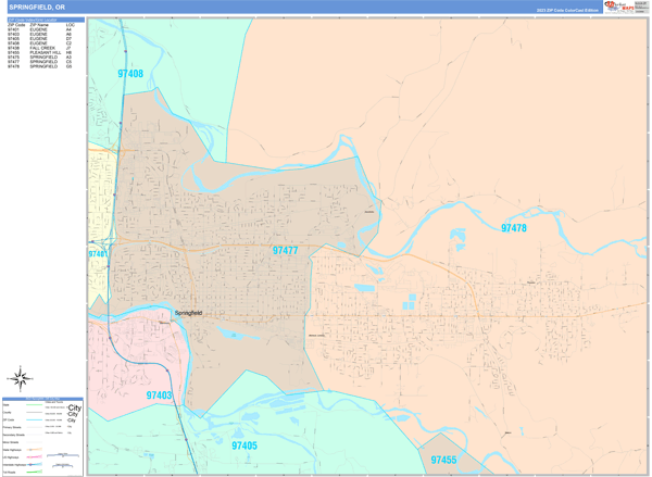 Springfield City Digital Map Color Cast Style